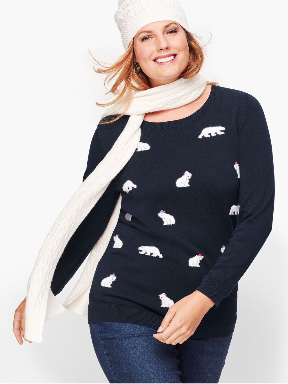 Talbots‎ Small Navy Blue Mini Polar Bear Crewneck Sweater Novelty